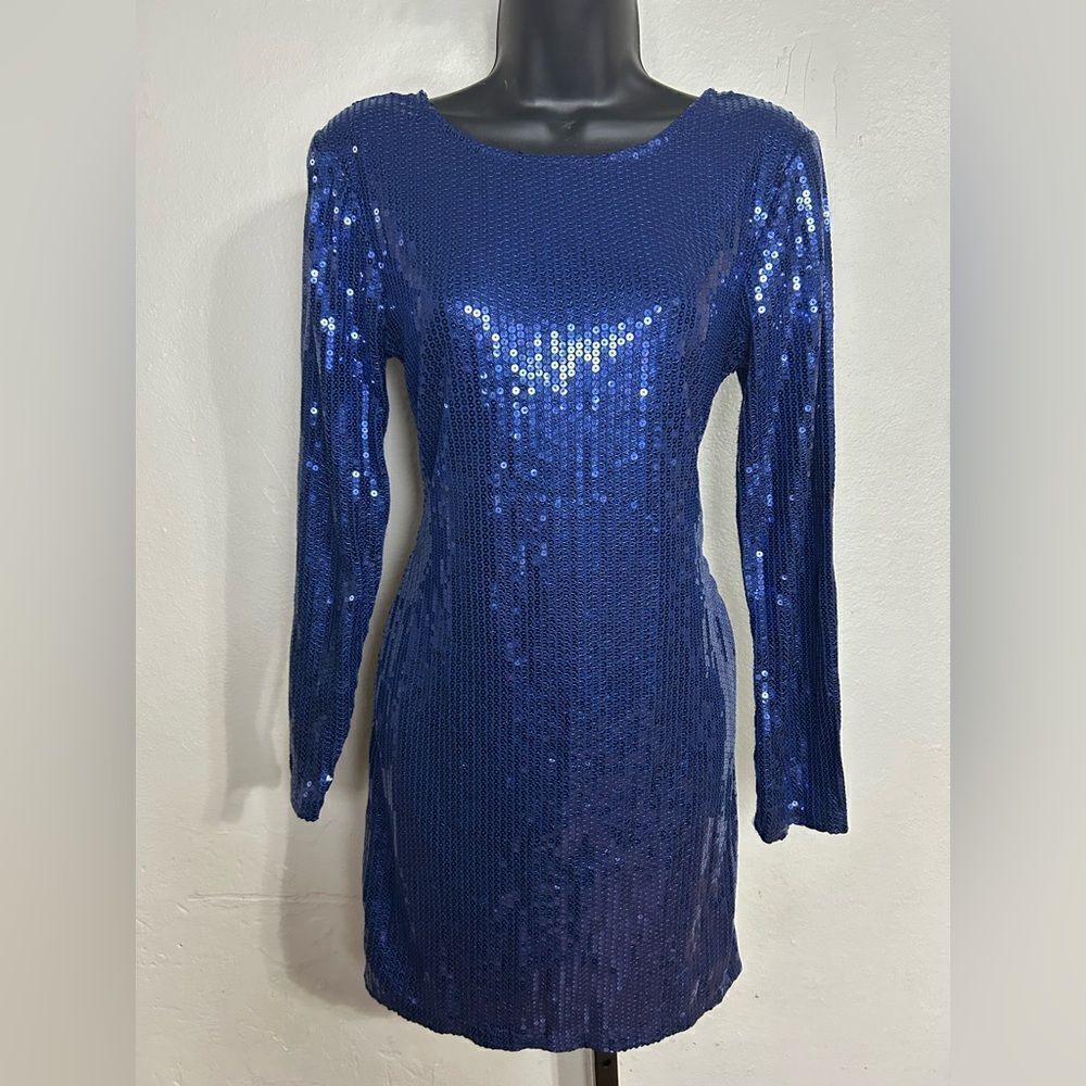 Venus Royal Blue Sequins Mini Dress Size M